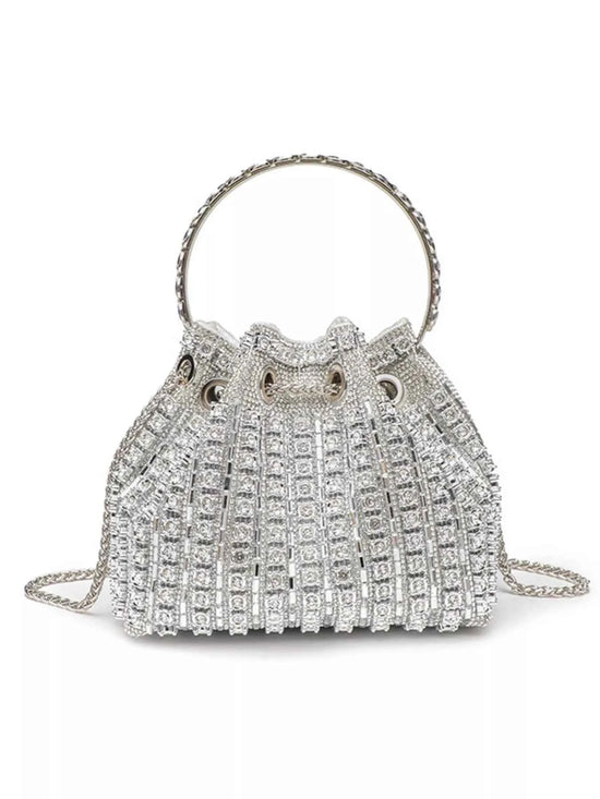 Rhinestone Embellished Bucket Crossbody Bag