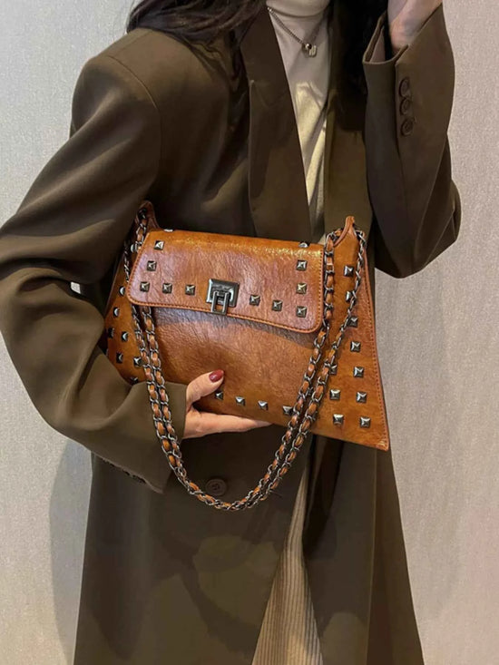 Studded Flap Chain Shoulder Bag