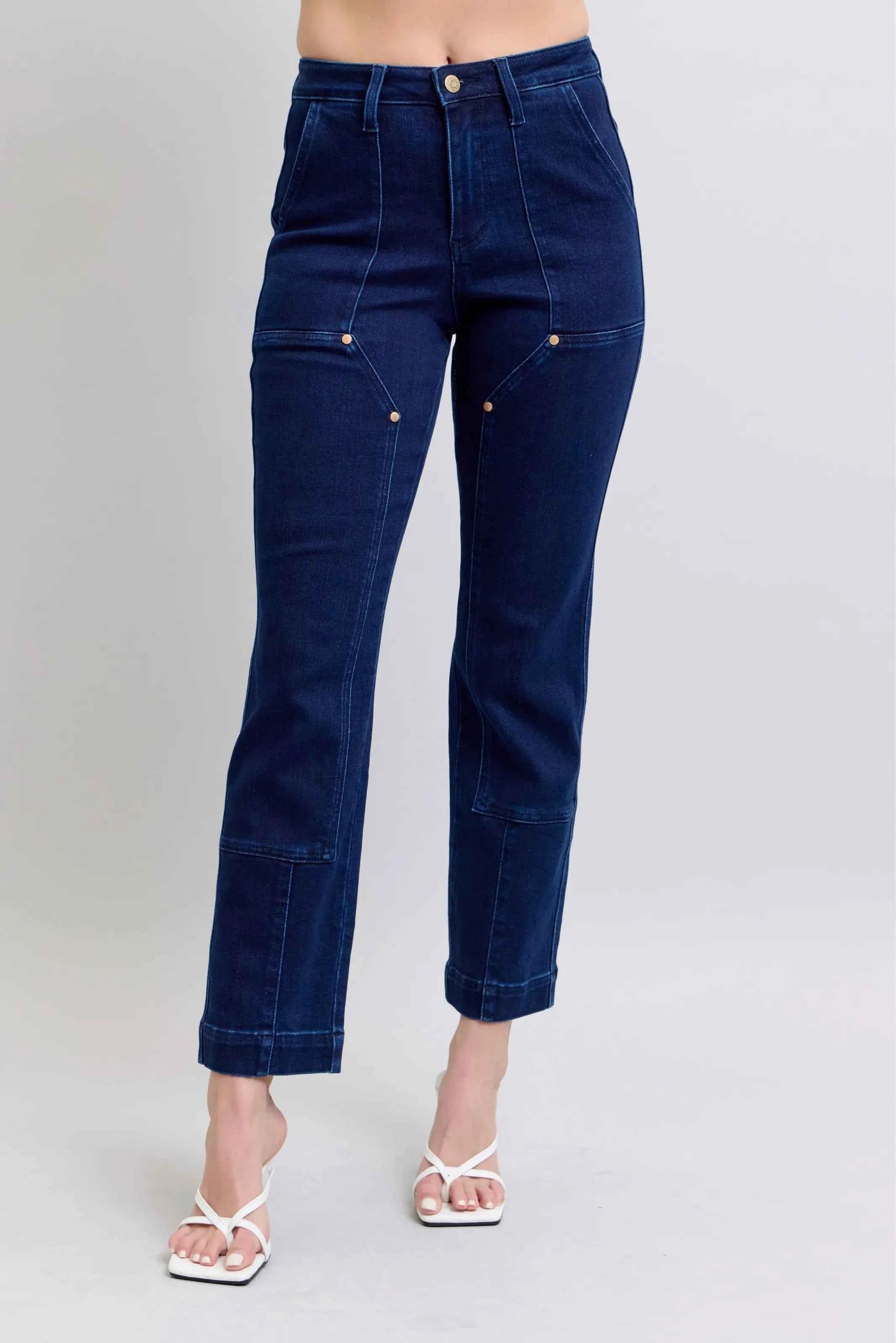 Judy Blue Full Size Hw Work Wear Knee Patch Straight Jeans Plus Size