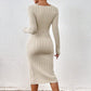 Square Collar Long Sleeve Knitted Dress Women