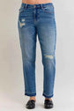 Judy Blue Full Size Mid Rise Bf Patch & Repair Destroy Release Hem Jeans Plus Size