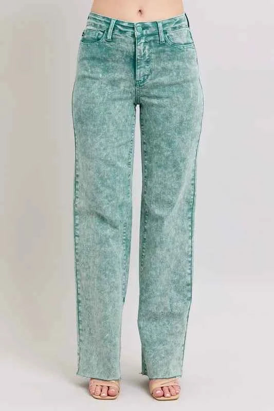 Judy Blue Full Size High Waist Garment Dyed Raw Hem Dad Jean Plus Size