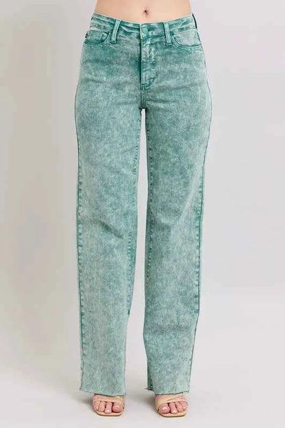 Judy Blue Full Size High Waist Garment Dyed Raw Hem Dad Jean Plus Size