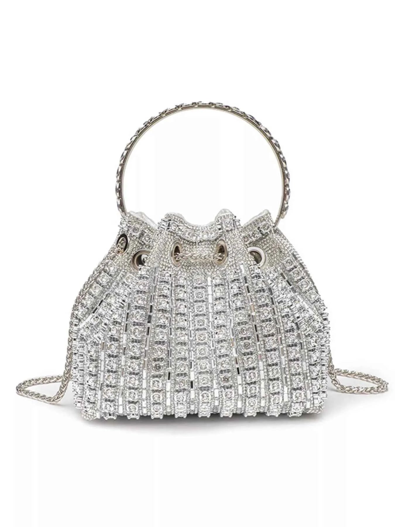 Rhinestone Embellished Bucket Crossbody Bag