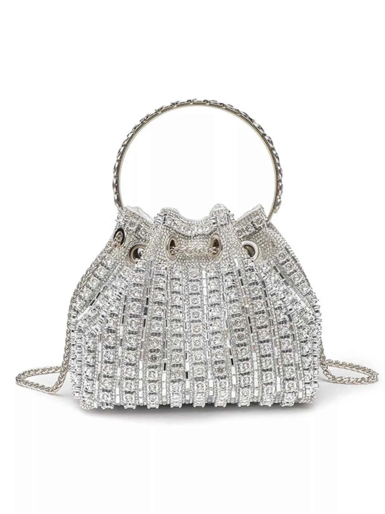 Rhinestone Embellished Bucket Crossbody Bag