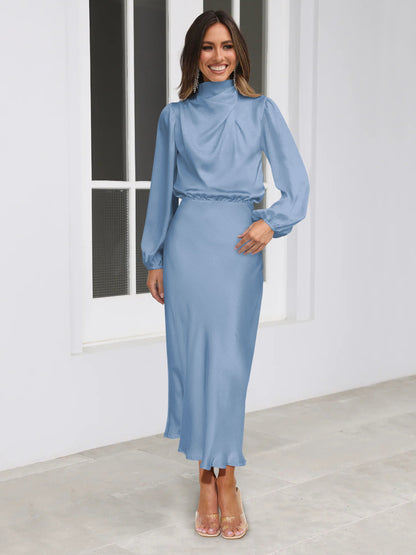 Dress Spring And Autumn Halterneck Long-sleeved Formal Dress Satin Elegant Lady Of Note Evening Dress