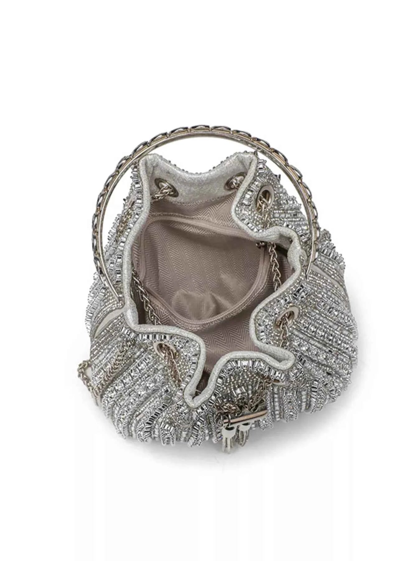 Rhinestone Embellished Bucket Crossbody Bag