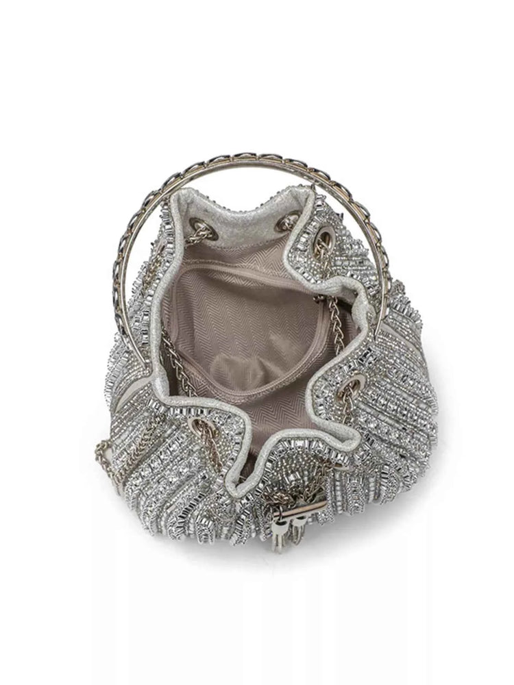 Rhinestone Embellished Bucket Crossbody Bag
