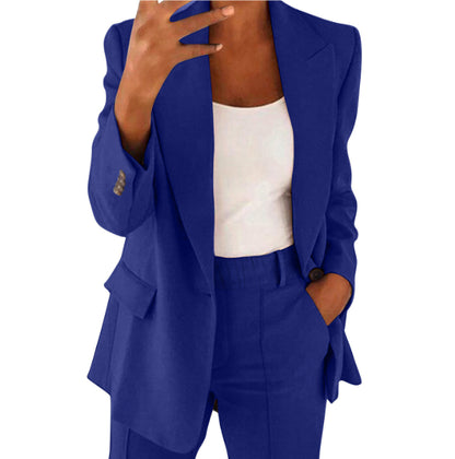 Ins Button Casual Suit Fashion Long-sleeved Lapel Blazer Jacket And Slim-fit Pocket Trousers For Women Clothing