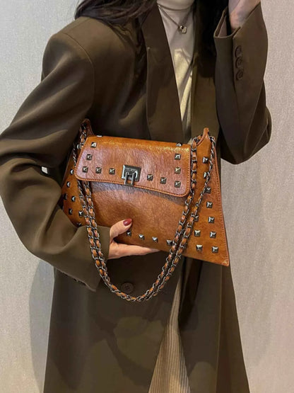 Studded Flap Chain Shoulder Bag
