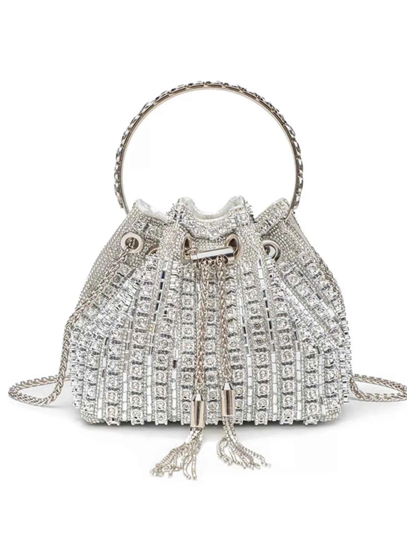 Rhinestone Embellished Bucket Crossbody Bag