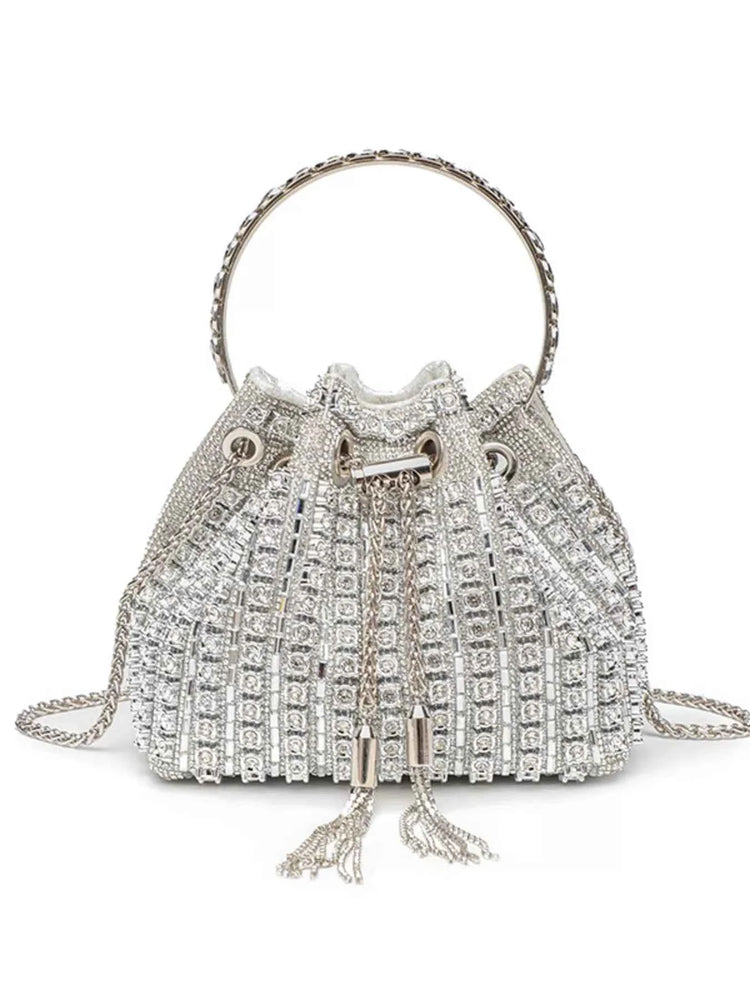 Rhinestone Embellished Bucket Crossbody Bag